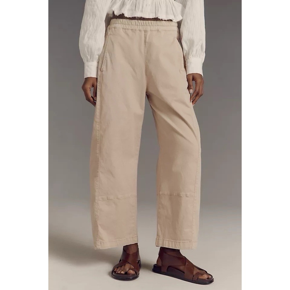 NWT Anthropologie Pilcro The Izzie Relaxed Pull-on Barrel Pants Twill Beige 2X